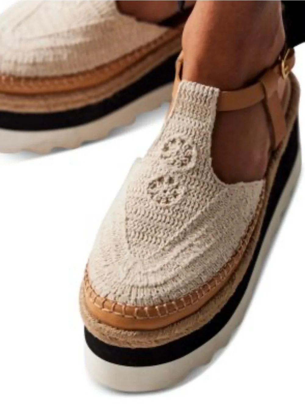 Free People Cream Crochet Espadrille Platform Sandals Size 7.5